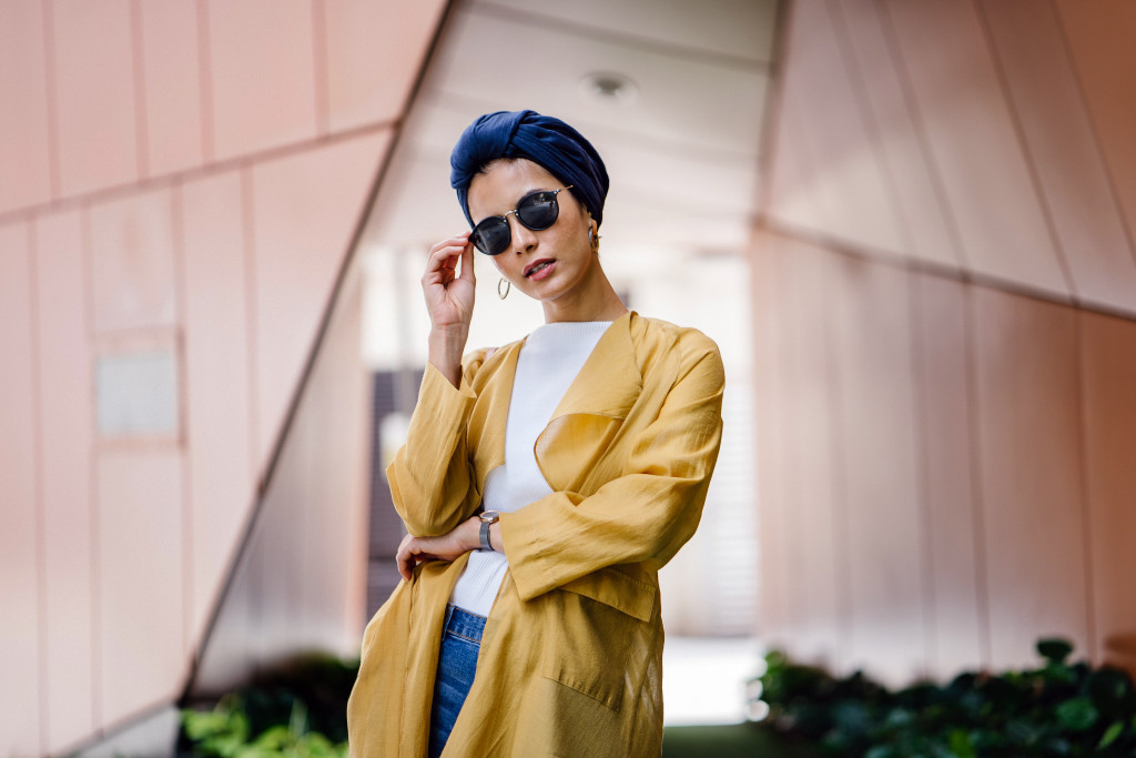 Fashionable woman poses for camera